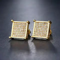 These unisex square stud earrings with ice-cut diamonds are a sparkling piece of hip-hop-inspired jewelry. Simple