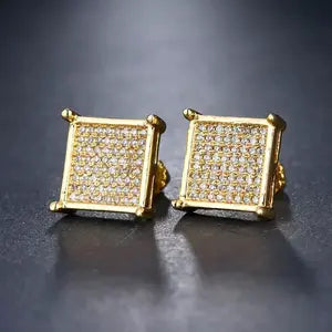 These unisex square stud earrings with ice-cut diamonds are a sparkling piece of hip-hop-inspired jewelry. Simple